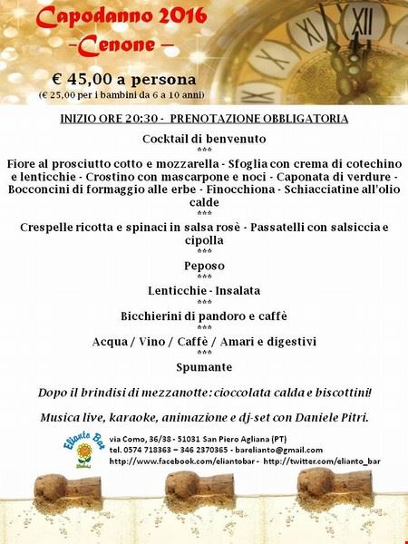 Capodannno 2016 - cenone con musica @ Elianto Bar Agliana