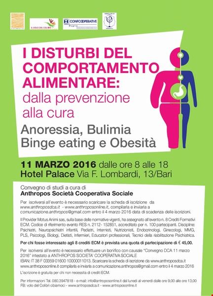 I Disturbi del Comportamento Alimentare: dalla prevenzione alla cura. Anoressia, Bulimia, Binge eating e Obesità. Bari