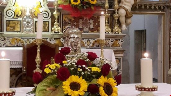  RELIQUIARIO CON FRAMMENTI OSSEI CRANIO SANTO STEFANO  