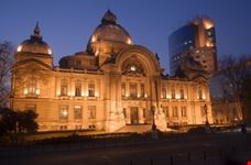 bucharest old and new banks buildings at nightfall