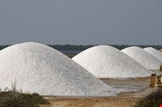 trapani salt is piled up in stacks on a desalination plant