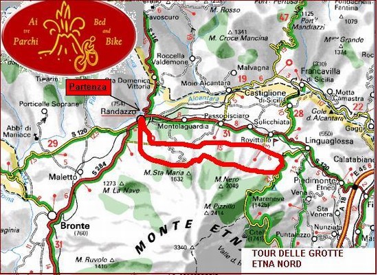 itinerario del tour delle grotte Etna Nord