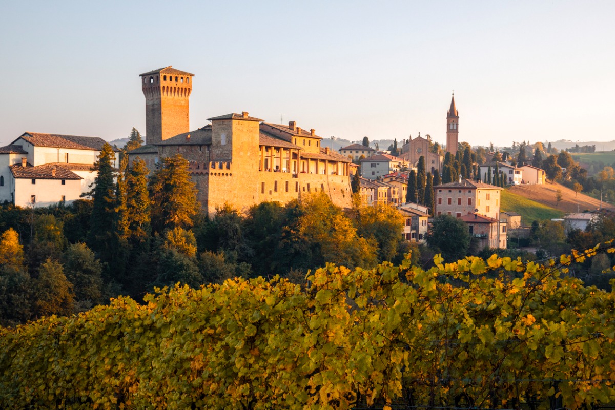 Immerso tra le dolci colline emiliane scandite da filari e tralci di vite sorge un borgo medievale che è rinomato per il suo vino d’eccellenza