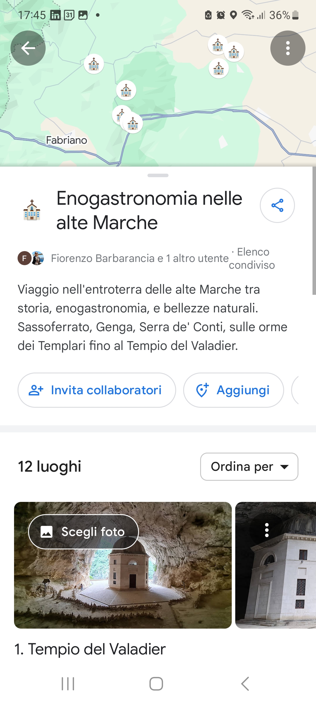 Alla scoperta dell'entroterra marchigiano: un viaggio tra storia, arte, fede ed enogastronomia - l'elenco dei luoghi su Google Maps