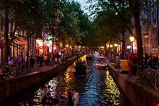 amsterdam red light district at dusk