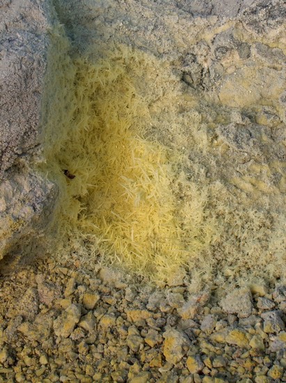 Particolare di una fumarola - cristalli di zolfo