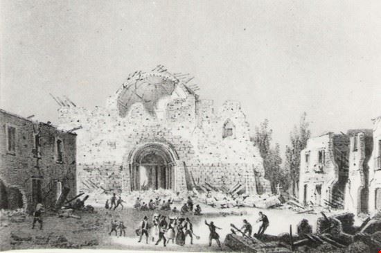  costruita nel XII secolo in onore della madonna dell'Assunta- litografia post terremoto 1851.  